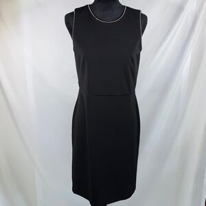 Ann Taylor Black Sleeveless Metallic Trim Sheath Midi Dress Size 6